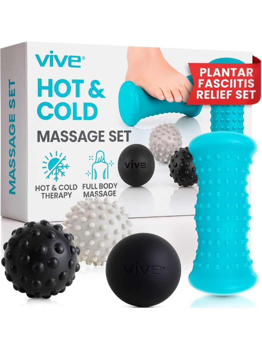 4-Piece Massage Ball Set for Foot Pain Relief & Muscle Therapy - Hot Cold